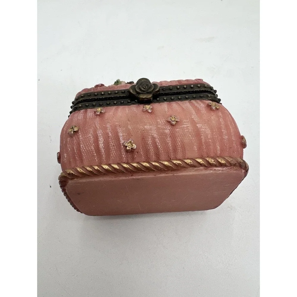 Pink Floral Decorative Trinket Box with Hinged Lid Collectible